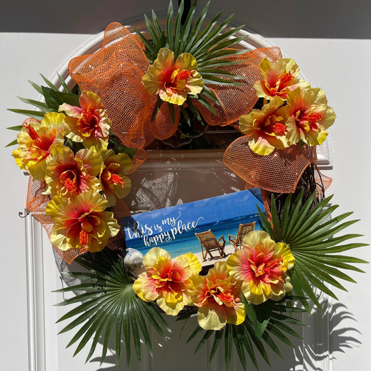 Hibiscus Summer Wreath/ Front Door Decoration/ Tropical Wreath