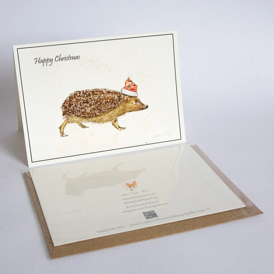 Animal Christmas Cards, Handmade Wildlife Artist Highland Cow, Hedgehog, Robin Card