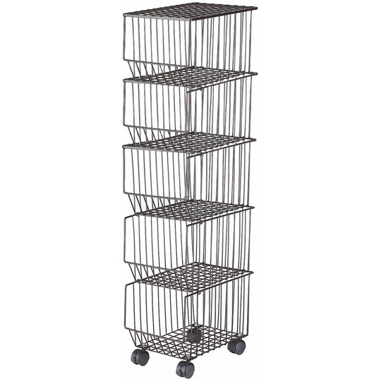 Echoo - Movable Iron Storage Shelf 5 Layer Tier Drying Mesh Basket Metal Rack with Wheels Storing Fruit Vegetable Toys Space Saving Organizer for