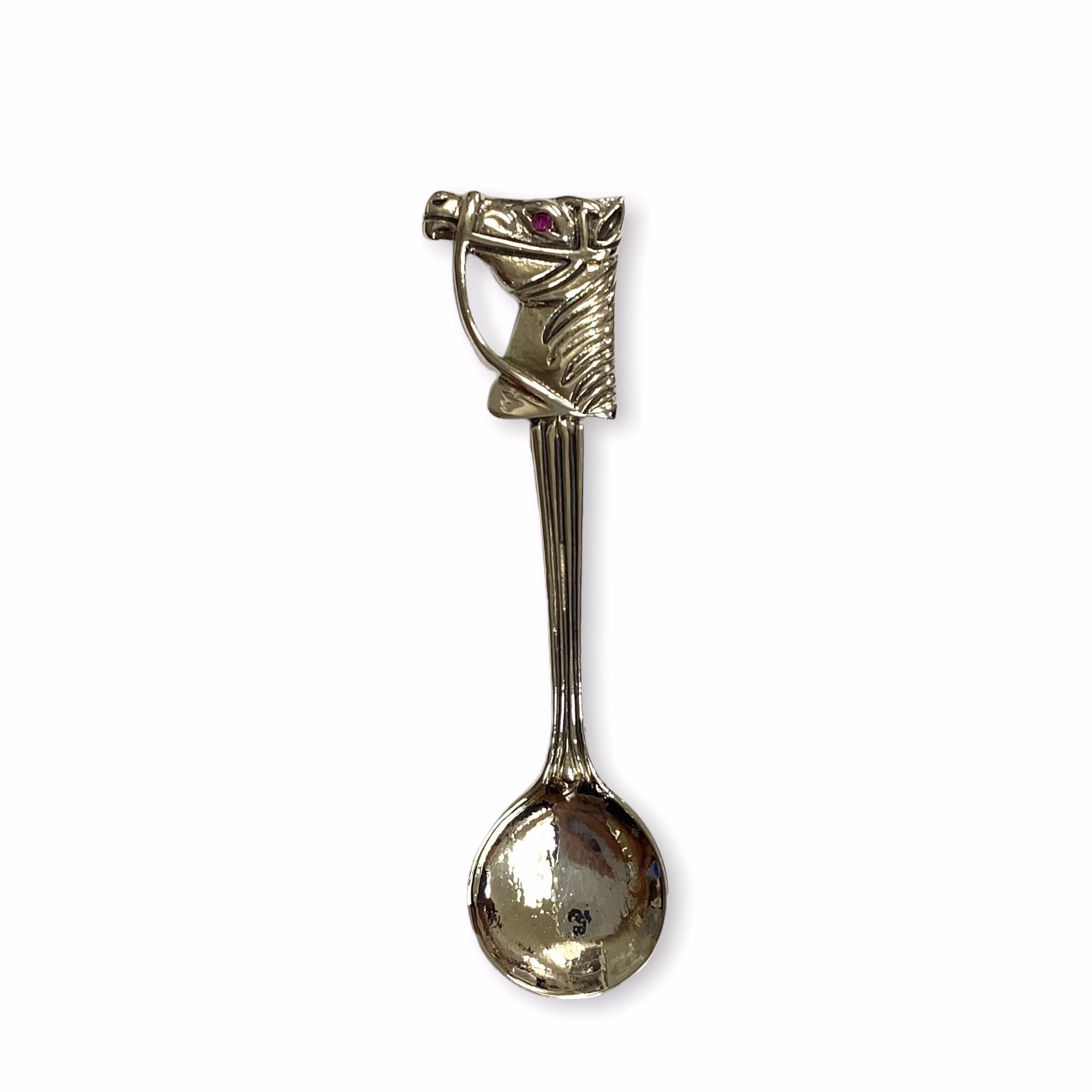 Victorian Style Horse Head Salt Spoon/Pendant With Ruby Stone 925 Sterling Sliver
