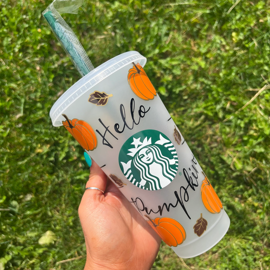 Hello Pumpkin Starbucks Cold Cup | 24Oz Frosted Autumn Fall Gift Spice Season Idea