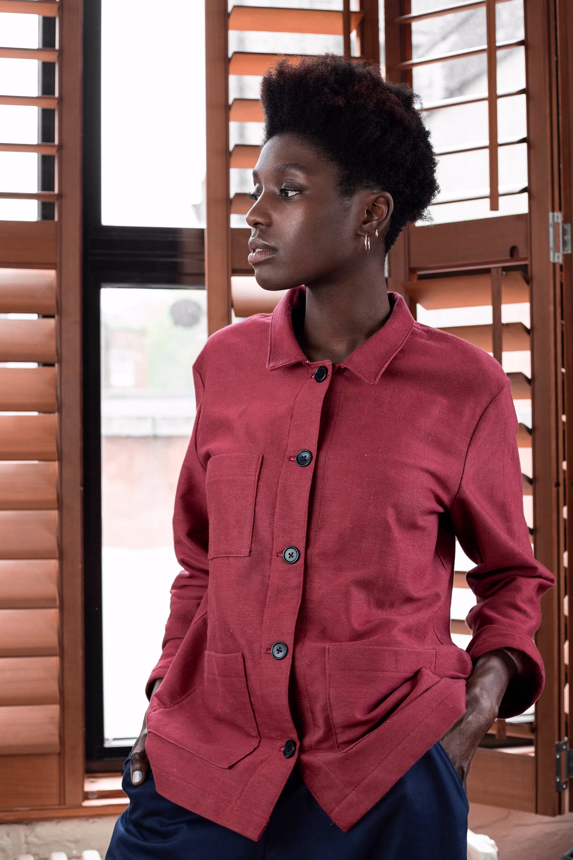 Organic Denim Workwear Chore Jacket - Burnt Red