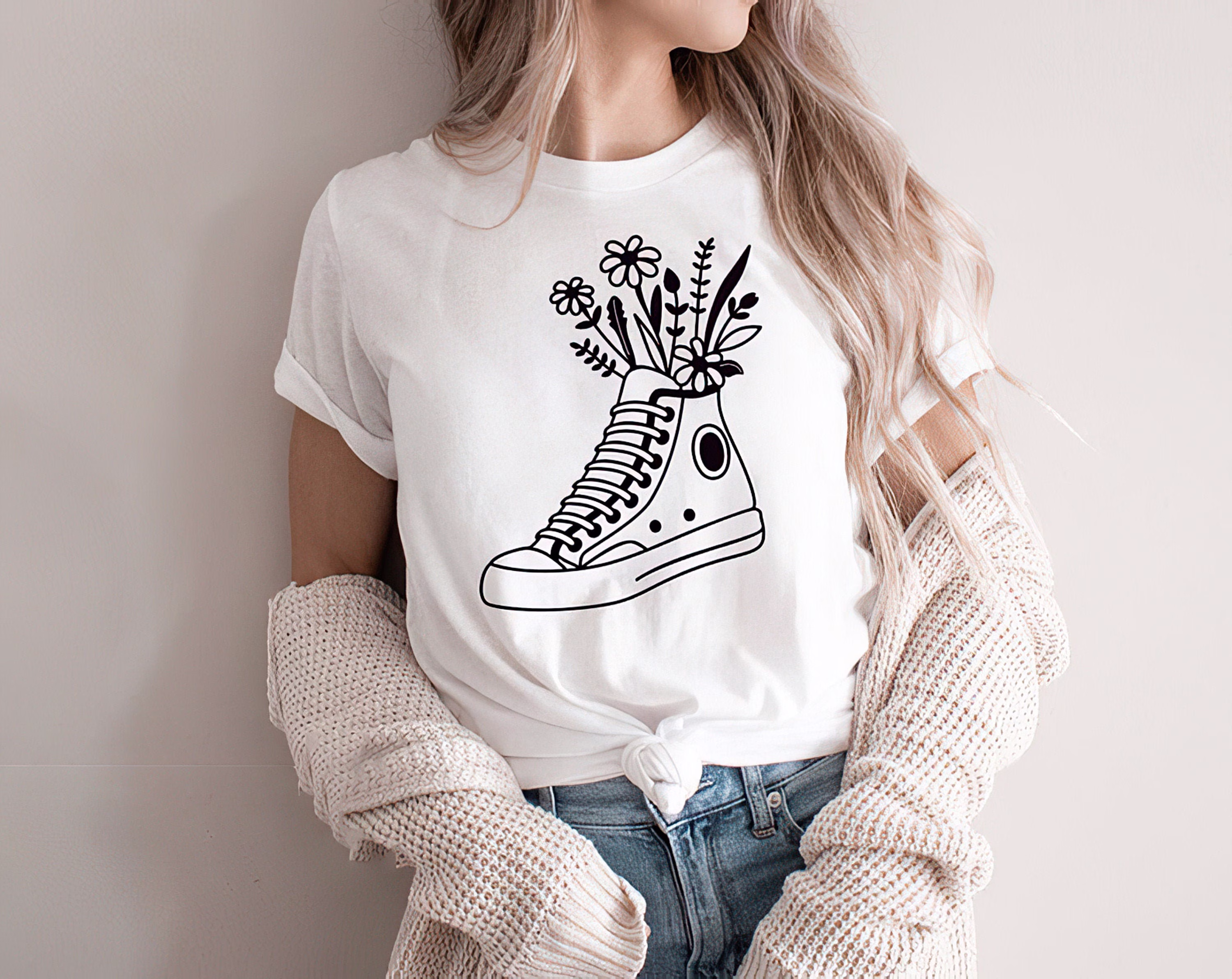 Sneakers Decorated With Flowers Shirt, Wildflower Sneaker Floral T Shirt, Bouquet Tee Nature Lover