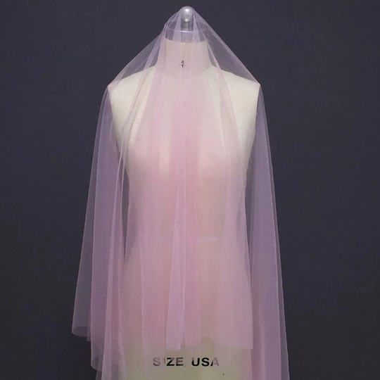 Pink Wedding Veil in Finger Tip Length. Powder