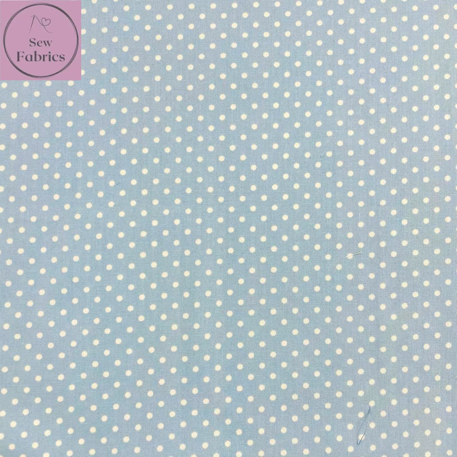 Rose & Hubble Powder Blue Polka Dot Fabric 100% Cotton Poplin Spot Geometric Material