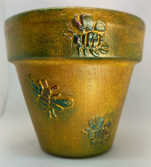 Customisable Hand Painted Colorful Plant Pot With 3D Pattern & Drainage Hole 4x4Inc