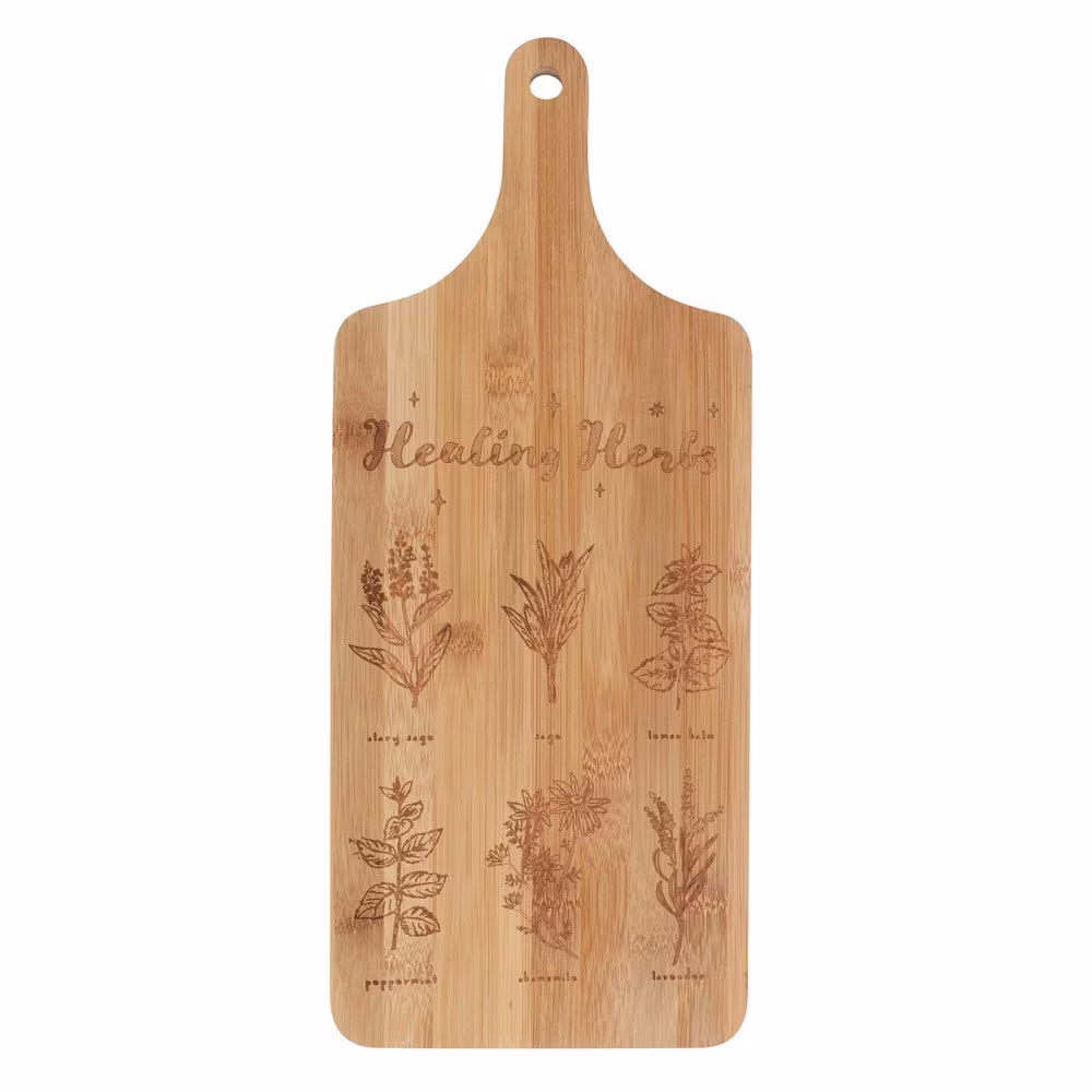 Kitchen Witch Bamboo Wood Healing Herbs Chopping Board