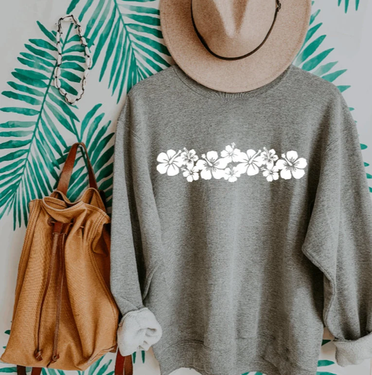 Hawaiian Hibiscus Flower Sweatshirt, Hawaii Plus Size Sweatshirt