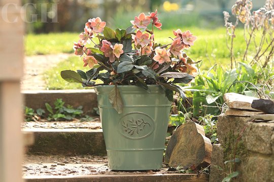 Large Round Planter Pot Garden Olive Green Stone Look 29.5cm Outdoor Patio Tub