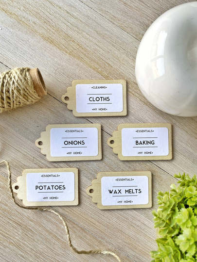 Wooden Personalised Storage Tags With Labels | Modern Minimalist Bespoke Home Pantry Food Kitchen Organisation |Spices Herbs Baking