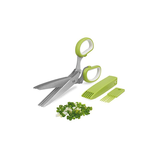 Benobby Kids - Herb Scissors 5 Blade Scissors Multipurpose Kitchen Scissors with 5 Stainless Steel Blades and Safety Cover and Cleaning Comb Cilantro
