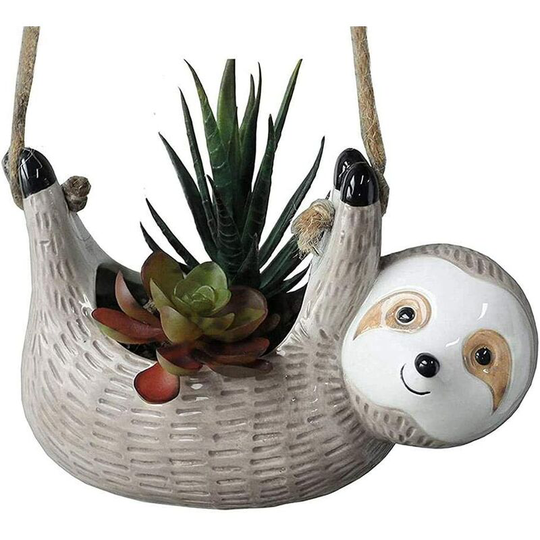 Plants bonsai lazy flower, cute animal plant planters succulent plant pots (gray)