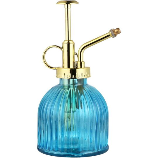Glass Watering Can - Vintage Style Glass Watering Can One Handed Watering Can Houseplant Spray Bottle for Garden, Plant, Cleaning (Blue + Gold)
