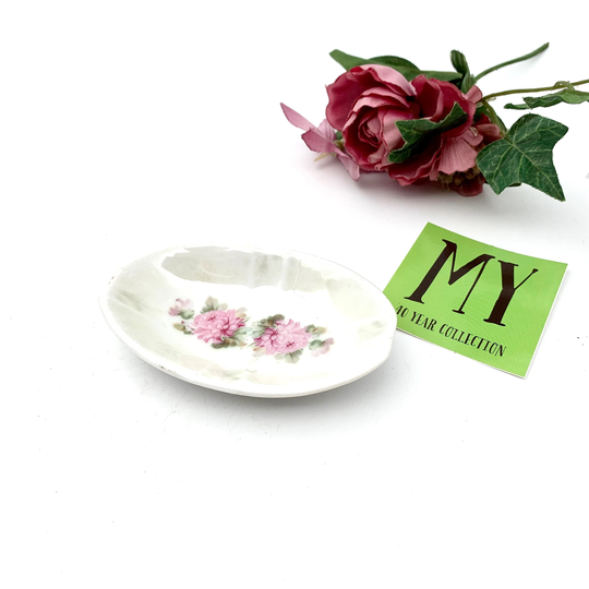 Vintage Small German Porcelain Trinket Dish Open Salt Germany 270 Pink Flowers Shabby Chic Decor My40Yearcollection