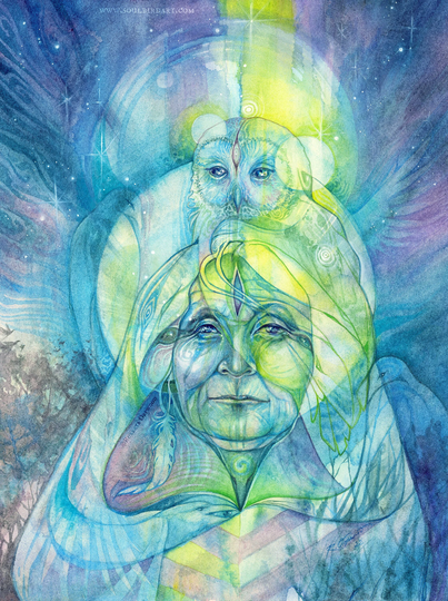 Owl Grandmother/Crone Of The Night Shamanic Medicine Art Print - A3