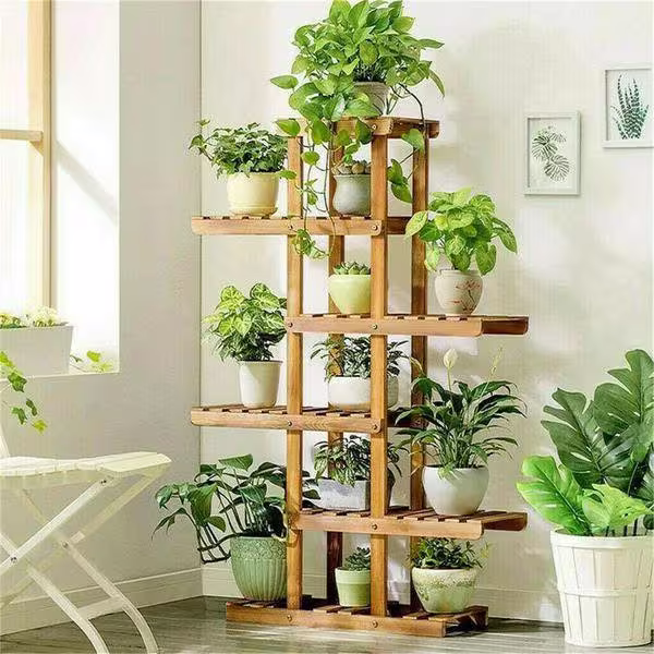 6 Tier Wooden Plant Stand | Garden Flowerpot Shelf Sturdy Pots Handmade Pot With Pre Drilled Holes