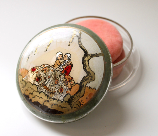 Antique Hand Painted Powder Jar - Vintage Glass Feeling Pretty Valentine's Day Victorian Floral Home Decor