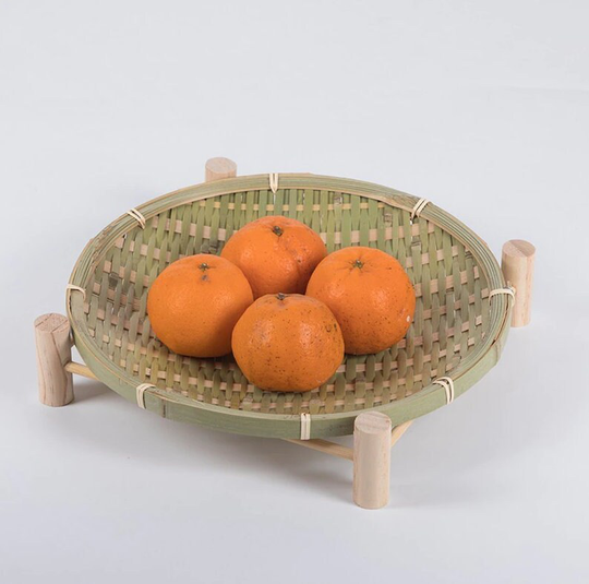 Handmade Woven Bamboo Fruit Basket With Stand Wicker Straw, Food Bread Organizer, Handmade, Kitchen Storage, Dining Table Bowl