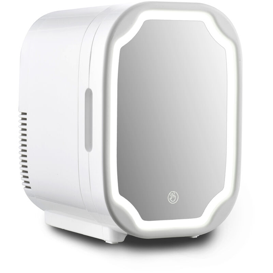 8L Mini Fridge with led Vanity Mirror, 12V/220V Quiet Hot and Cold Portable Electric Mini Cooler for Car, Travel, Medicine, Skin Care (White)