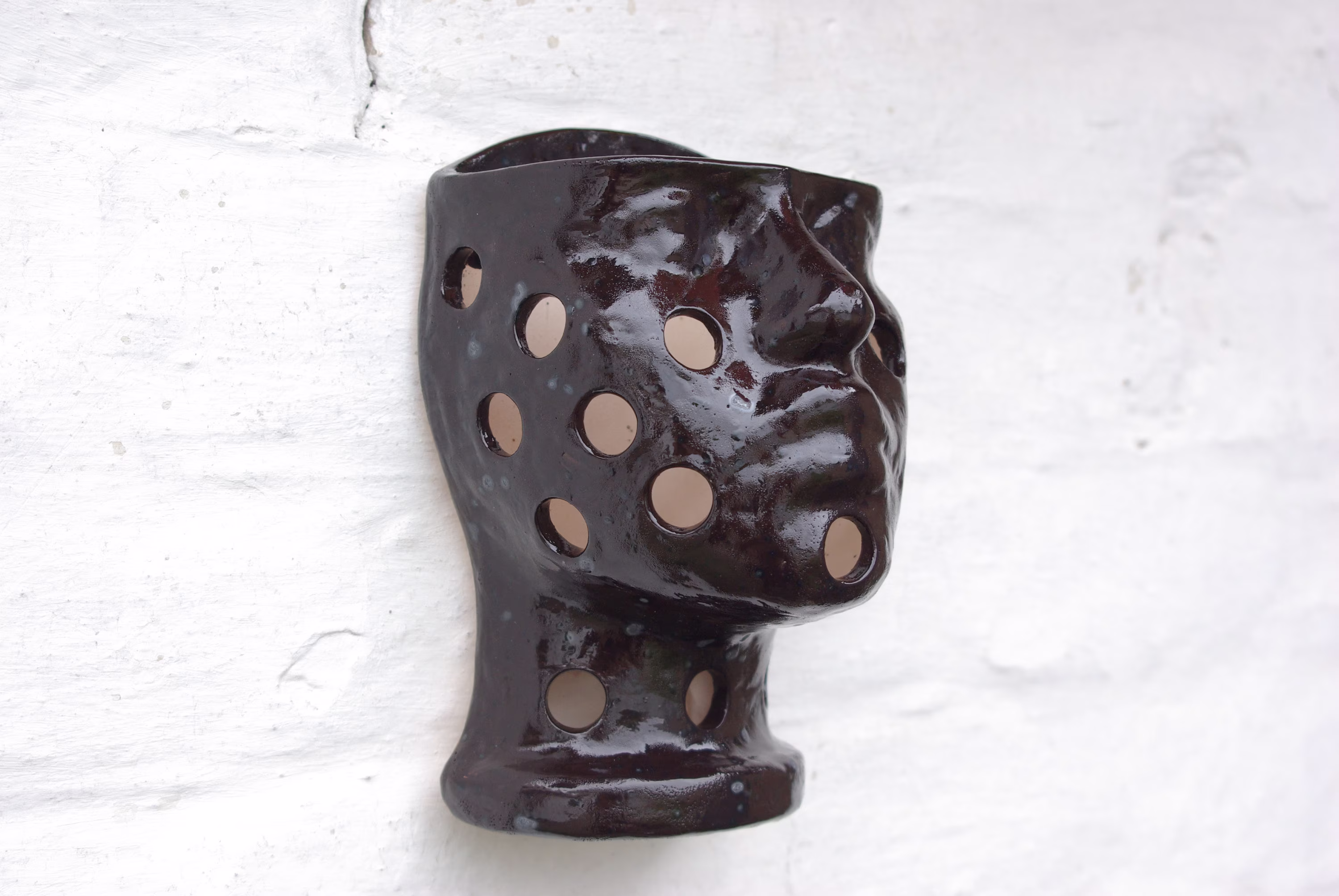 Black Ceramic Orchid Wall Mounted Head Planter/Clay Hanging Pot Air Plant Holder Face Woman Cachepot