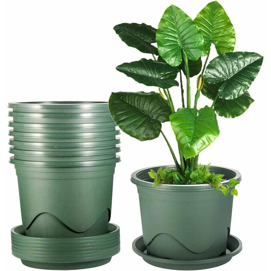 Outdoor plant pots, 21cm plastic planters, flower pots with drainage hole and tray, set of 5, plants not included