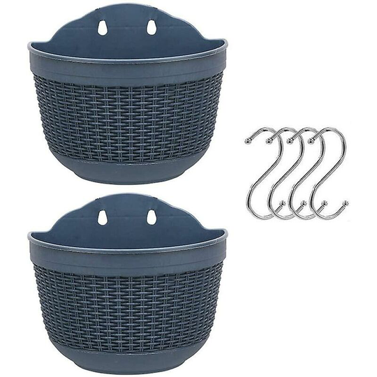 Sun Flowergb - 2 Pcs Plastic Hanging Planters - Blue Detachable Hook