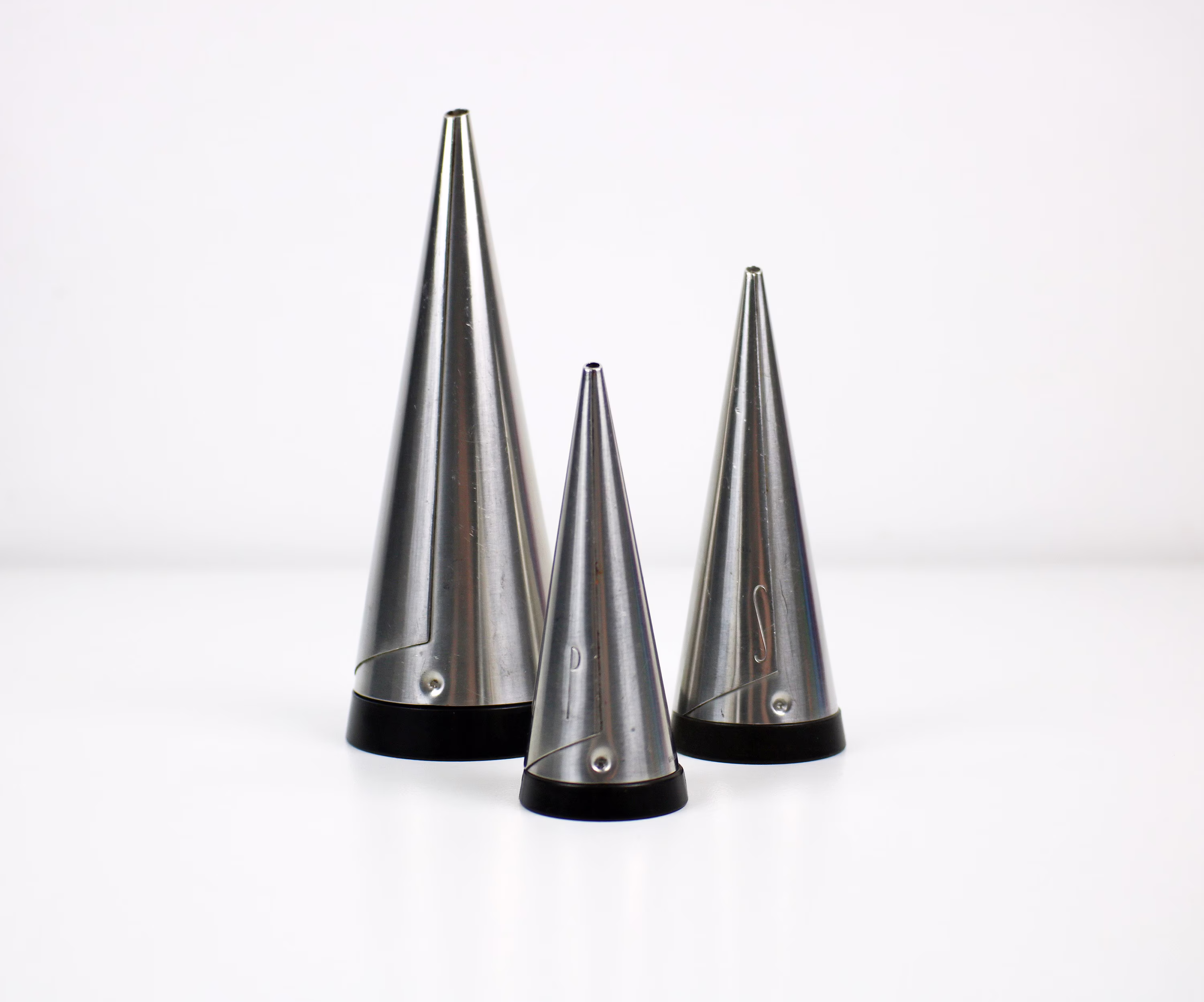 Swedish Modernist Conical Steel Cruet Salt, Pepper & Sugar Set By Gense Of Sweden