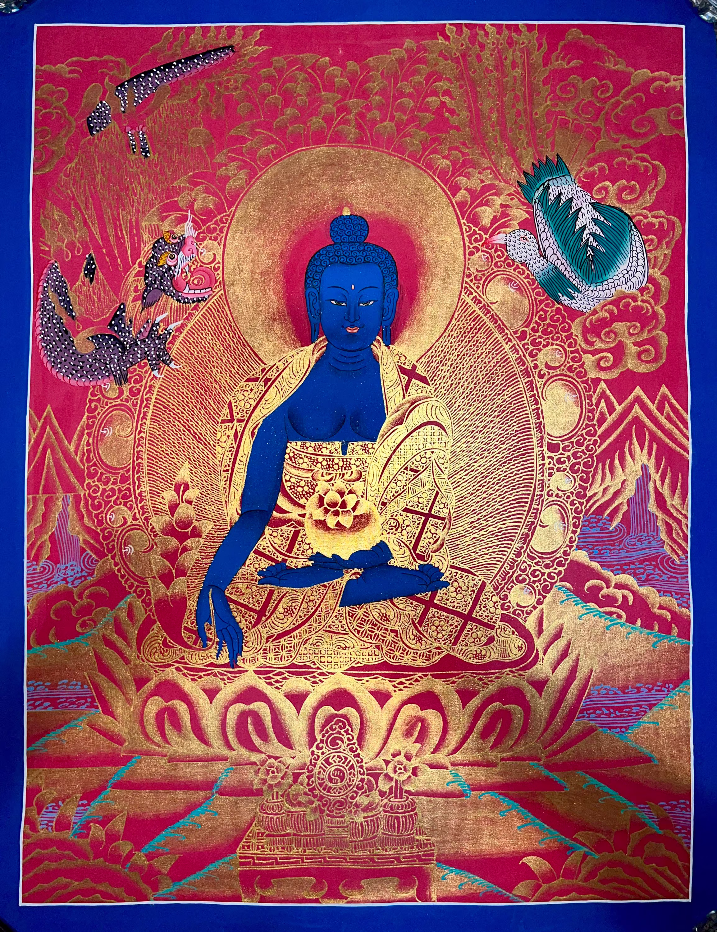 Genuine Handpainted Master Piece Tibetan Medicine Buddha Thangka Thanka Painting Buddhism Meditation Buddhist Karma Kagyu
