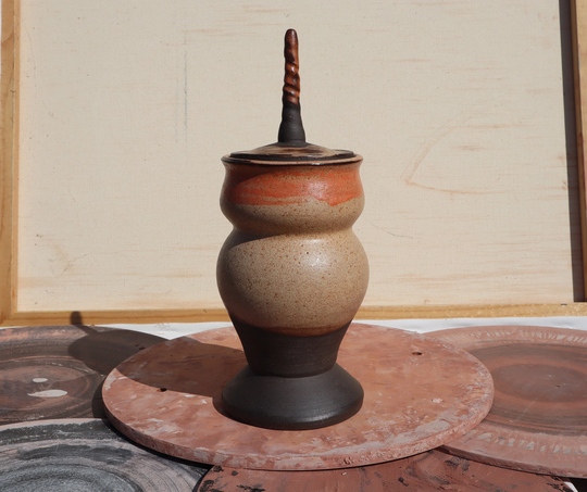 Decorative Ceramic Vessel | Nutmeg & Hibiscus Glazed Oversized Perfume Bottle Handmade Pottery Afiyah Ceramics Active