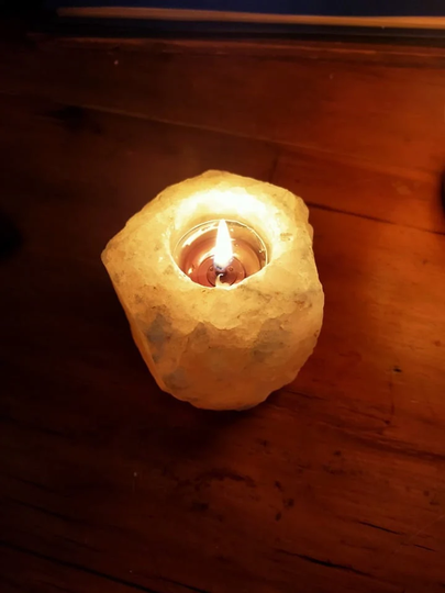 Himalayan Rock Salt Tea Light Holder With Four Candles - Handmade Soy Candle