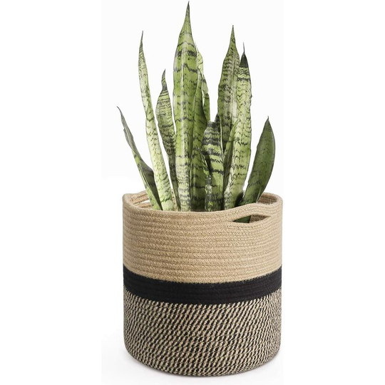 Sturdy Jute Rope Plant Basket Modern Woven Basket for 10' Flower Pot Floor Indoor Planters, 11" x 11" Storage Organizer Basket Rustic Home Decor,