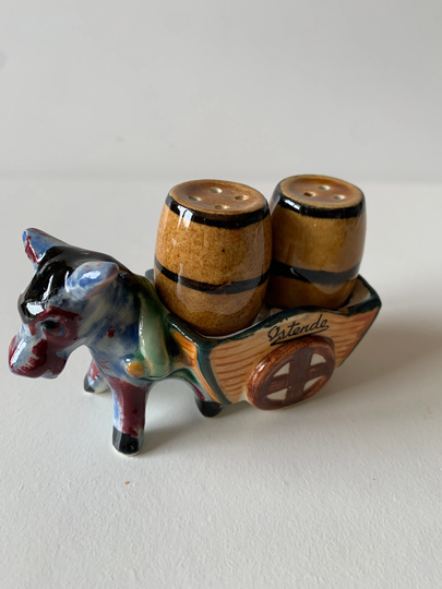 Vintage Belgian Salt & Pepper Donkey Barrels Pots