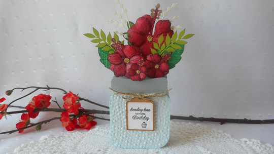 Floral Jar Pop-Up Box Card, Hibiscus Flower 3D Cards, Handmade Paper Flowers Bouquet, Homemade Blank Birthday Bouquet Gift
