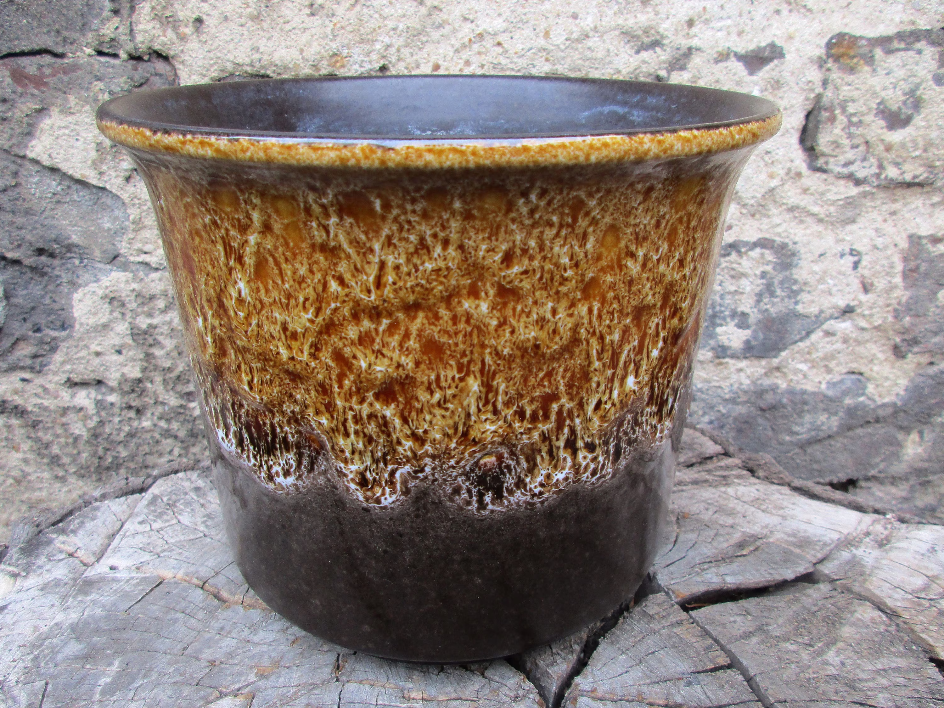 Large Vintage Retro Pottery Flower Planter With Brown, Beige & White Sprinkled Colors, Indoor Planter, Home Decor Item, Ceramic Material