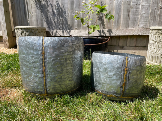 Set Or 1 Galvanised Zinc Gold Stripe Metal Pots Planters |Hanging Garden Troughs