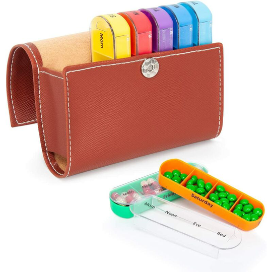 7 days (4 per day) - Weekly Pill Organizer with pu Leather Case for Travel, Daily Pill Organizer-Moisture Resistance