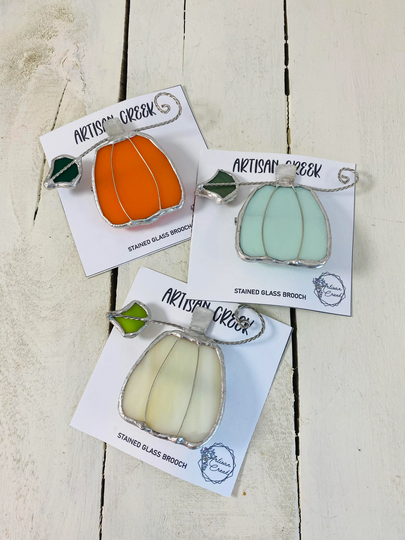 Pumpkin Stained Glass Brooch - 3 Color Choices Lead Free Fall Inspired Jewelry Handmade Halloween