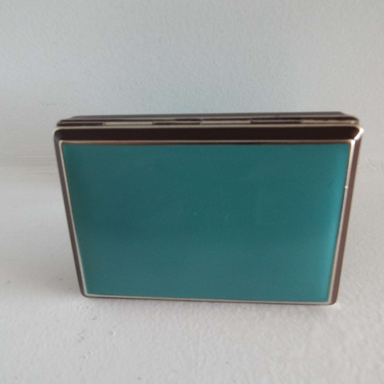 Rare Vintage 1920's 1930's Fillkwik Powder Compact Chrome & Enamel Blue Brown California Perfume Company Avon Apli Art Deco