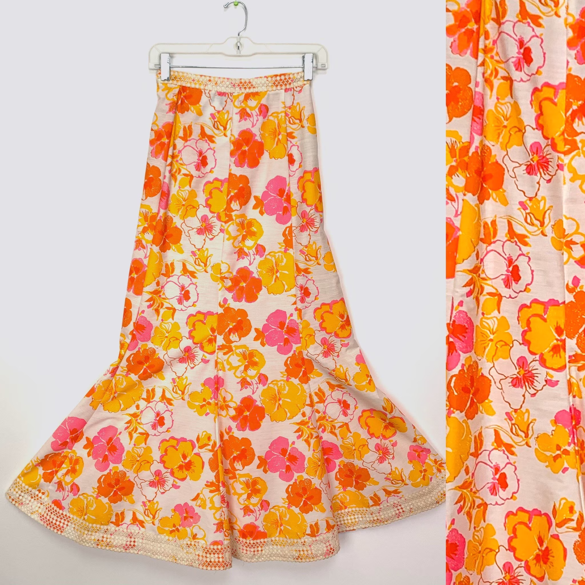 Vintage Lilly Pulitzer Mermaid Maxi Skirt With Orange & Pink Hibiscus Print White Background Nwt