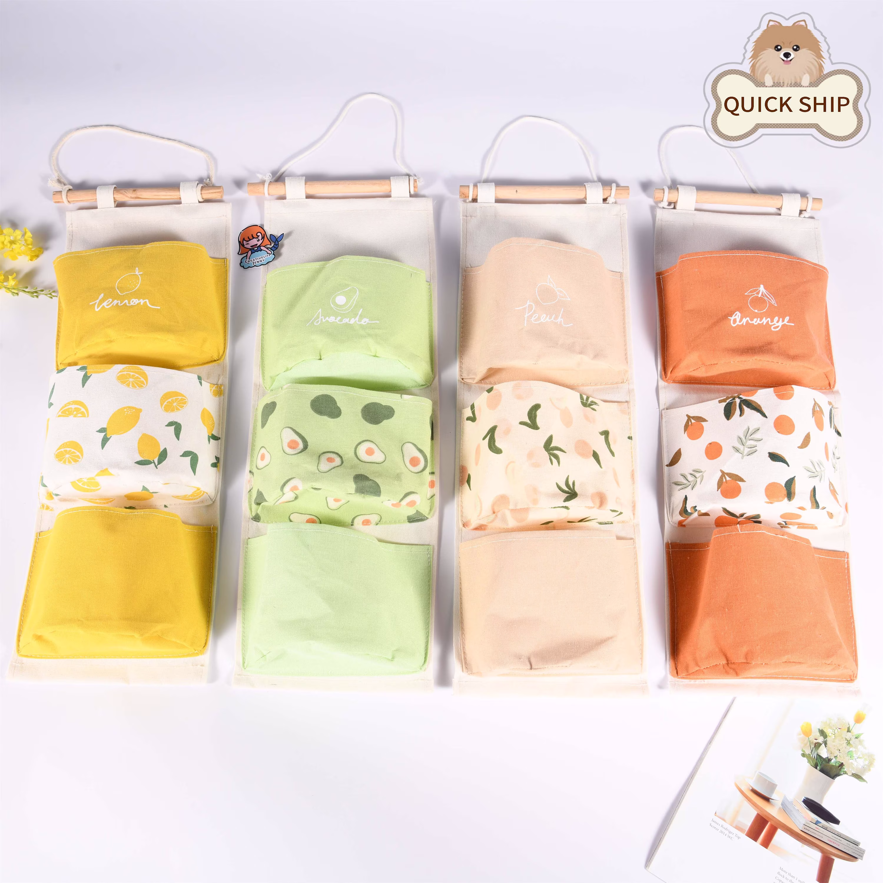 Lemon/Orange/Avocado/Peach Wall Hanging Storage Bag, Bathroom/Closet Organizer, Wall Mounted Bag, Folding Bag, Winter Room Organizer