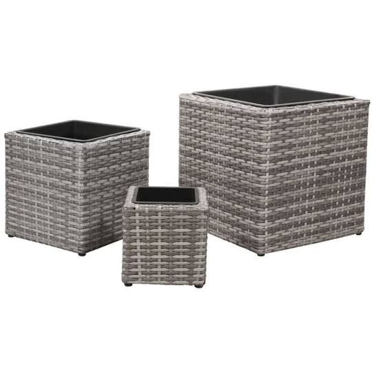 Topdeal - Garden Raised Beds 3 pcs Poly Rattan Grey VDFF29557_UK