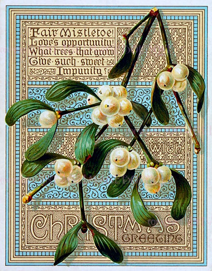 Antique Victorian Medieval Motif With Mistletoe Christmas Season Winter Solstice Holiday 5x7 Greeting Card