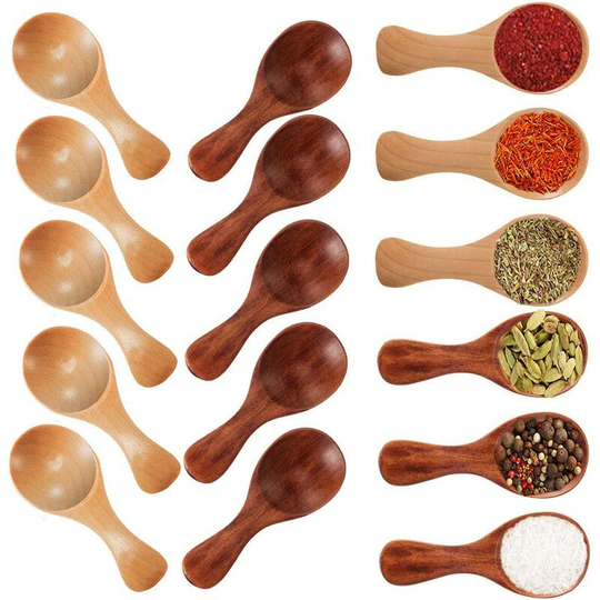 Sun Flowergb - Set of 20 Mini Wooden Spoons with Short Handle - Small Wooden Salt Spoons for Small Jars of Jam, Spices, Sugar, Honey, Coffee, Tea,