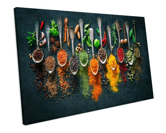 Herbs Spices Spoons Kitchen Canvas Wall Art Picture Print