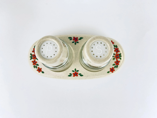 Vintage Plastic + Glass Floral Salt Pepper Shaker Set - Made in West Germany By Emsa Design