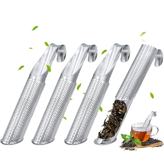 Stainless Steel Tea Diffuser, Hot Tea Strainer Piston Type, 4 Pieces Tea Infuser, Fine Hole Tea Filter, Retractable Tea Strainer, for Teapot, Mug,