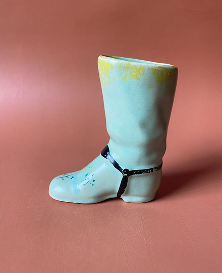 Vintage Ceramic Boot Vase in Mint Green | Riding Cactus