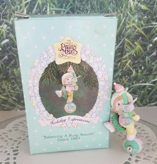 Enesco Precious Moments Balancing A Busy Season Ornament 1993