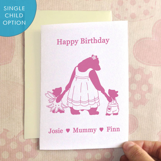 Personalisable Bears In Costumes Birthday Card, Lilac/Pink/Powder Blue