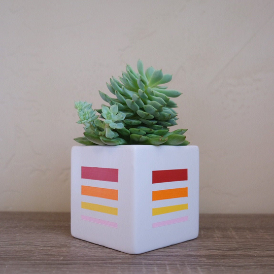Hand-Painted Ceramic Pot - Square Sunrise